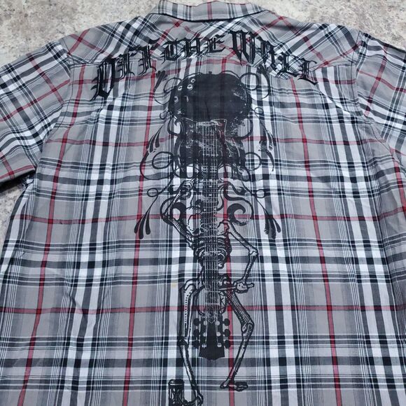 Decoded Shirt Men Medium Long Sleeve Brown Button Up Skull Logo Skater Check Top - Picture 11 of 11